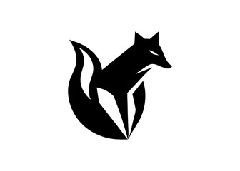 Fox Silhouette in Nature's Embrace: A stylized black fox silhouette gracefully poised, embodying wildness and elegant simplicity against a backdrop of a minimalist leaf design. 