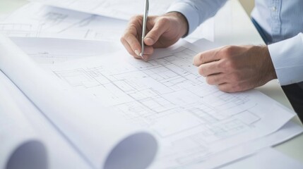 A construction site engineer reviewing structural plans with a colleague on-site. Featuring analysis and collaboration