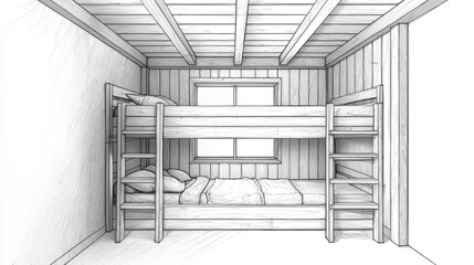 Cozy Sketch of a Bunk Bed in a Minimalist Room Design