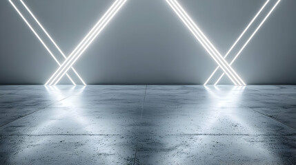 Abstract Illuminated Geometric Lines On Grey Concrete Studio Background