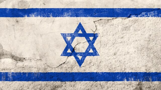 Israel flag painted on old wall - Star of David with two blue stripes