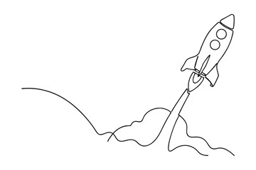 Fototapeta premium Rocket Launch One Line Art Minimalist Style Space Exploration Start Up Concept Continuous Line Drawing Representing Innovation