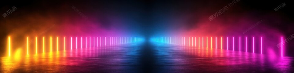 Futuristic Neon Landscape with Vaporwave Aesthetic and Reflective Surfaces in Ultraviolet Spectrum