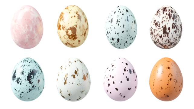 Eight uniquely speckled Easter eggs showcase spring colors and festive cheer
