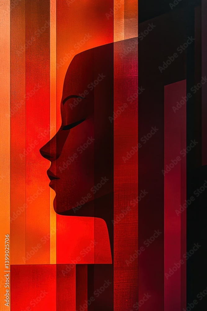 Poster abstract geometric pedestal for display vibrant red and orange 3d art showcase