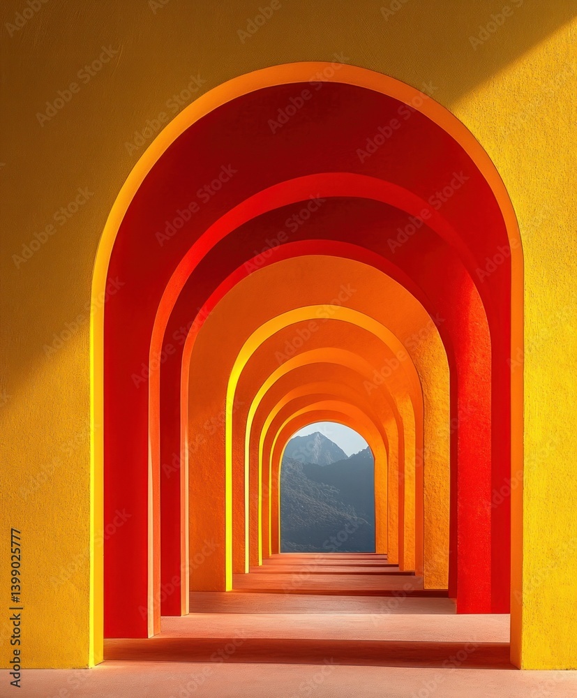 Leinwandbilder Minimalist Architecture with Vibrant Archways in Contemporary Art Style Soft Lighting and Symmetrical Composition