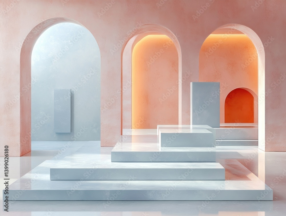Aufkleber Modern Geometric Display Platform in Soft Pastel Abstract Setting 3D Render Illustration