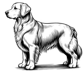 Hand drawn cute Golden Retriever in full-body, vector sketch isolated on white background, SVG vector	