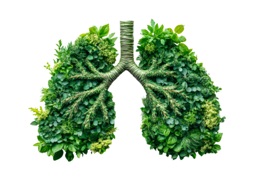 Human lungs made with fresh green plant leaves isolated on transparent background - Powered by Adobe