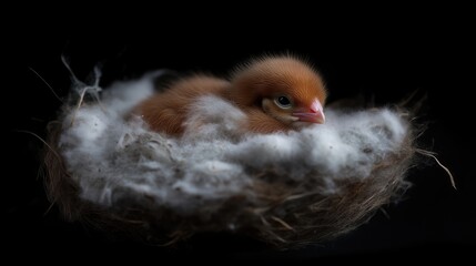 Obraz premium Tiny, fluffy bird chick nestled in a soft nest