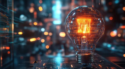 Futuristic city lights lightbulb background