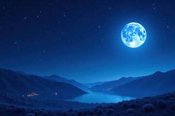 Fototapeta premium Dark Blue Night Sky with Glittering Stars and Moon, , dark blue