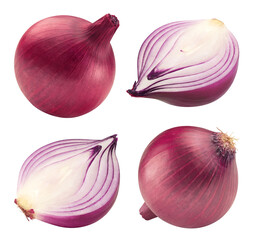 Onion isolated set. Collection of red onions on transparent background.