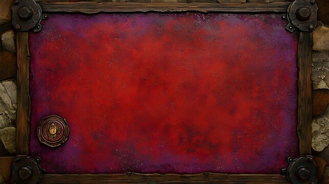 Red textured board game table top, rustic wooden frame, stone background.  Perfect for game design, textures, or backgrounds