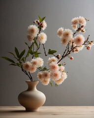 Minimalist Japanese Ikebana Flower Arrangement Close-Up in Ceramic Vase