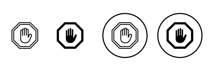 Fototapeta premium Stop icon vector. stop road sign. hand stop sign and symbol. Do not enter stop red sign with hand