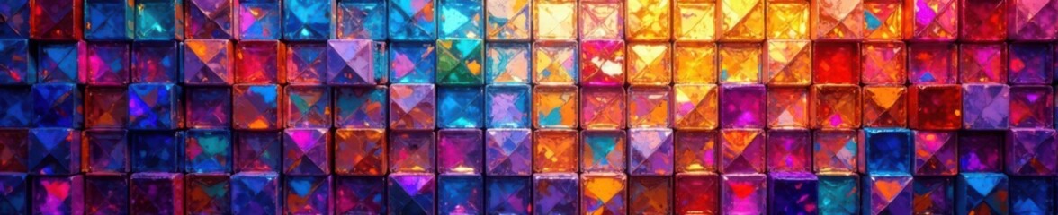 Mosaic of vibrant tiles, intricate patterns emerge, mesmerizing optical illusion, art, futuristic