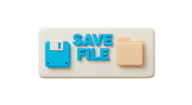Saving Your Work: A sleek, minimalist digital illustration of a save file button, evoking the essence of digital storage and preservation. Featuring save icon and file folder.