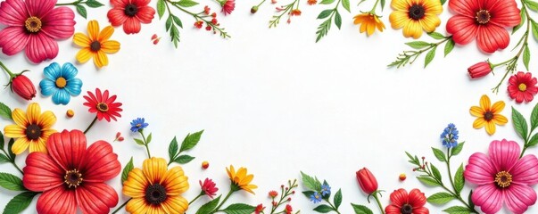 Pattern of colorful flowers on white background with intricate details and textures , nature, arrangement