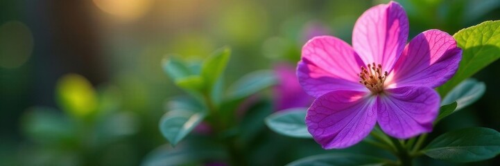 Lush purple bloom, pink highlights, green foliage, floral, petals