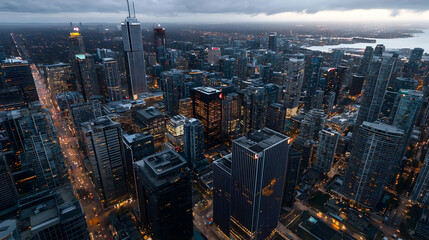 Obraz premium Aerial View Of A Modern City At Night