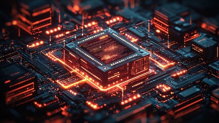 Fototapeta premium Glowing Circuit Board: A Digital Heartbeat