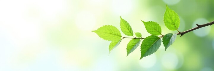 Fototapeta premium Single leafy branch suspended in air on white, form, branch, nature