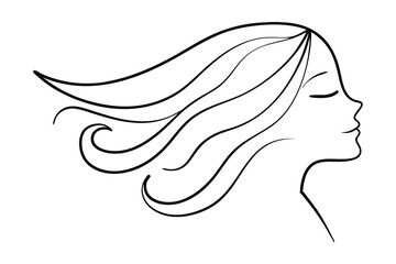 Elegant Line Art Of Woman In Profile With Flowing Hair Design For Beauty And Fashion Projects