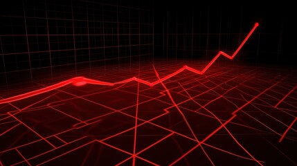 D red chart line moving upwards with grid and depth against dark futuristic scene
