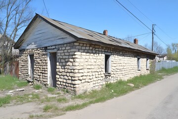 Old Stone House Rural Abandoned Building Exterior