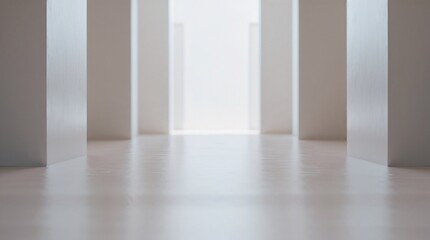 Obraz premium Minimalist Hallway with White Columns and Soft Natural Light