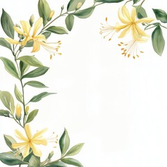 Delicate floral border with yellow blossoms and green foliage
