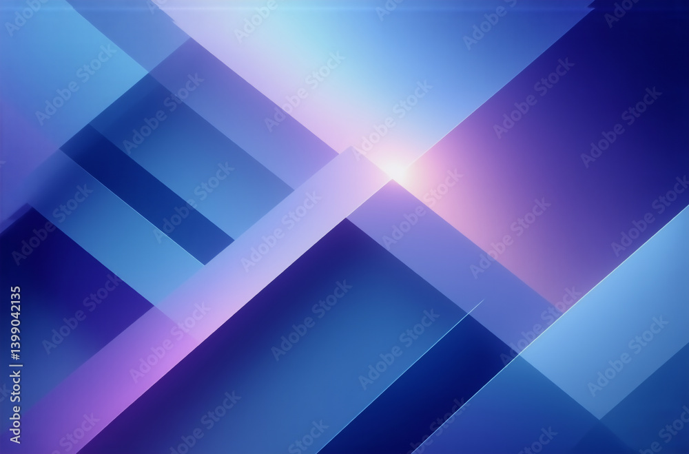 Poster abstract image with overlapping geometric shapes in shades of blue and purple, creating a modern and