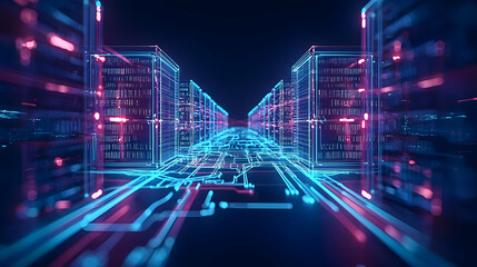 Fototapeta premium Futuristic Digital City Glowing Neon Lights