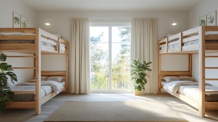 Cozy and Bright Shared Bedroom with Bunk Beds and Natural Light
