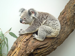 Obraz premium A koala resting on a tree branch, showcasing its unique fur and gentle demeanor in a natural setting.