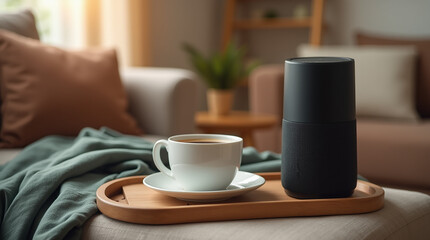 Modern Smart Speaker with Coffee on Sofa