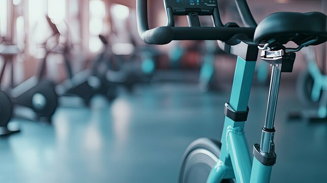 Detailed shot of a stationary bike with adjustable seat and handlebars  