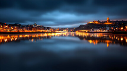 Obraz premium Cityscape At Night With Reflections