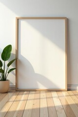Clean and minimalistic wooden floor setup with a frame and void spaces for creative displays, interior design, minimalist