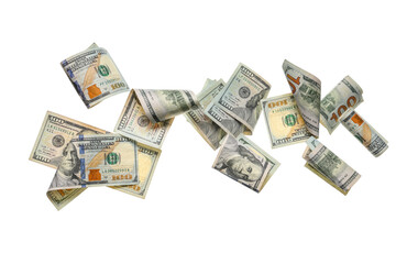 One hundred dollar banknotes on white background