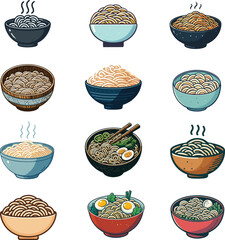 set collection variant bowl of noodles vector
