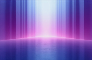 Abstract image with vibrant purple and blue vertical lines converging toward a bright center light.  A sense of depth and motion is created by the gradient colors.