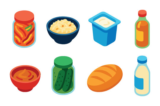 Vibrant grocery icons set featuring food items in 3d style for digital applications