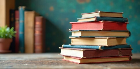 Colorful stack of books with various sizes and shapes, books, colorful