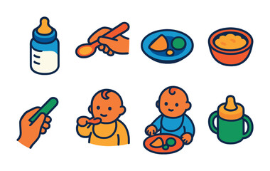 Isometric flat vector set of icons of parenting and children: parent with child, baby icon, stroller, school drop-off, family walk, bedtime, playtime, feeding. isolated transparent background.