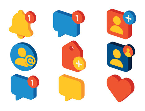 Isometric flat vector set of icons of mobile settings: airplane mode, Bluetooth, Wi-Fi, brightness, volume, battery saver, app permissions, notifications. isolated transparent background.