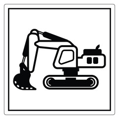 Black and White Excavator Graphic for Industrial Use