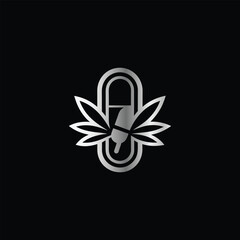 Cannabis leaf vector illustration design template. Marijuana leaf icon. Caduceus Caduceus Medical Emblem. Vector illustration.

