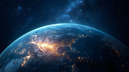 Obraz premium Earth At Night From Space With City Lights